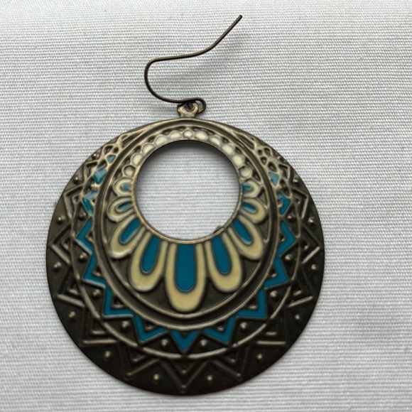 Boho Chic Bronze Circular Ethnic Earrings - Picture 3 of 6
